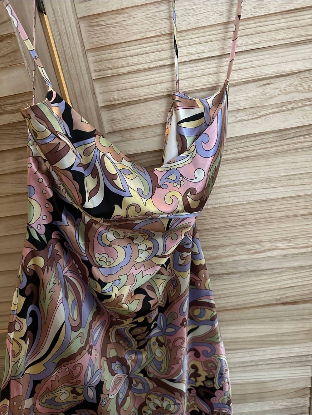 Floral Paisley Satin Maxi Dress in Pink and Pastel